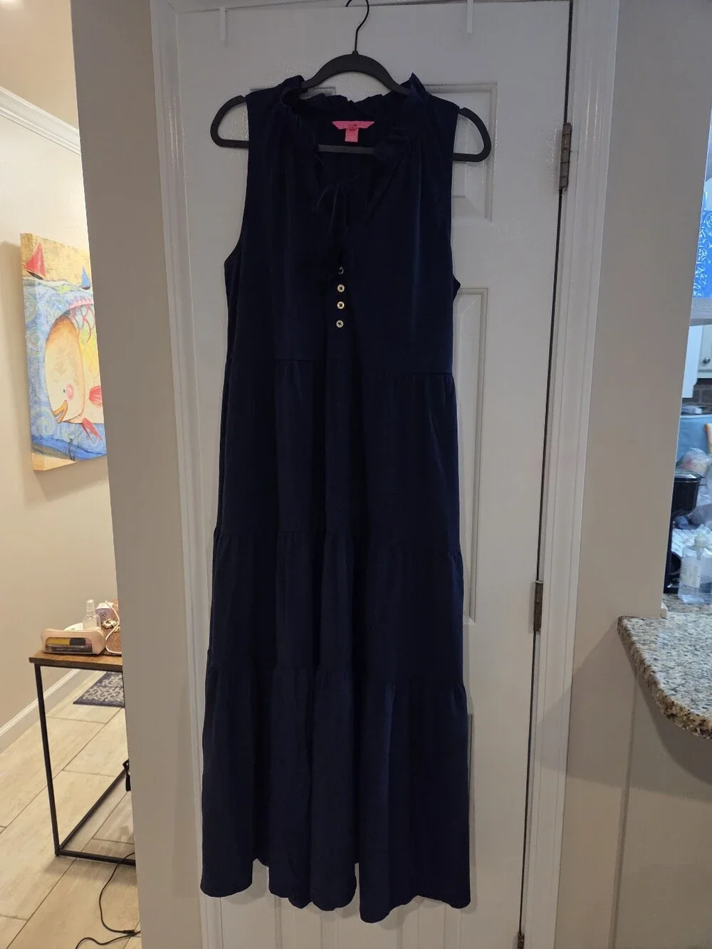 Lilly Pulitzer Navy Sleeveless Tiered Maxi Dress with Button V-Neck - Picture 2 of 6